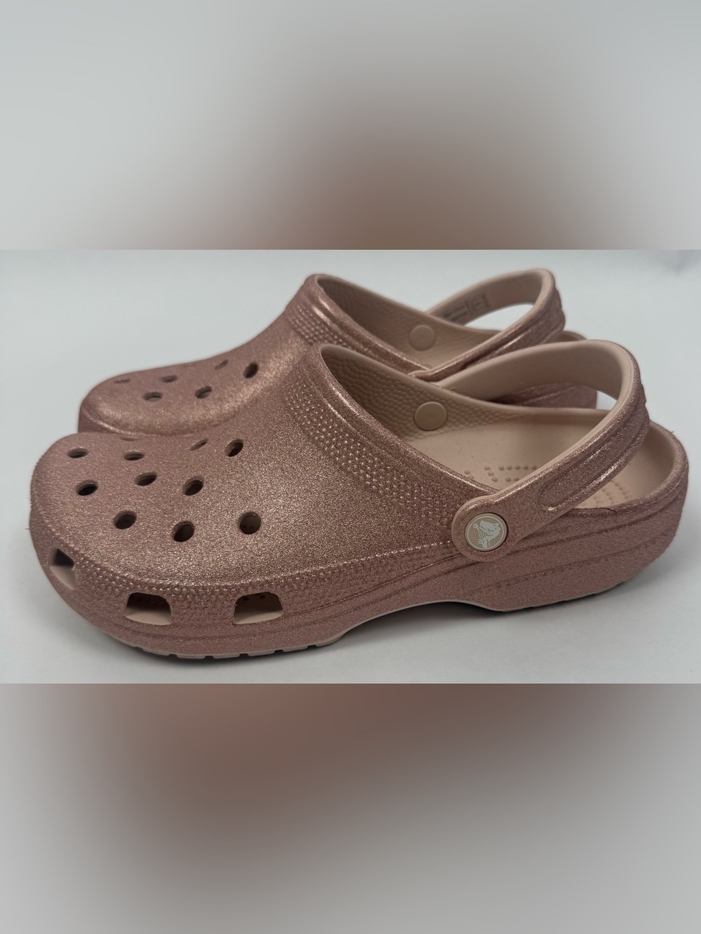 Crocs Classic Glitter Clog Quartz Rose Gold Sparkle Women’s 11 Men’s 9 EUC - Picture 7 of 10